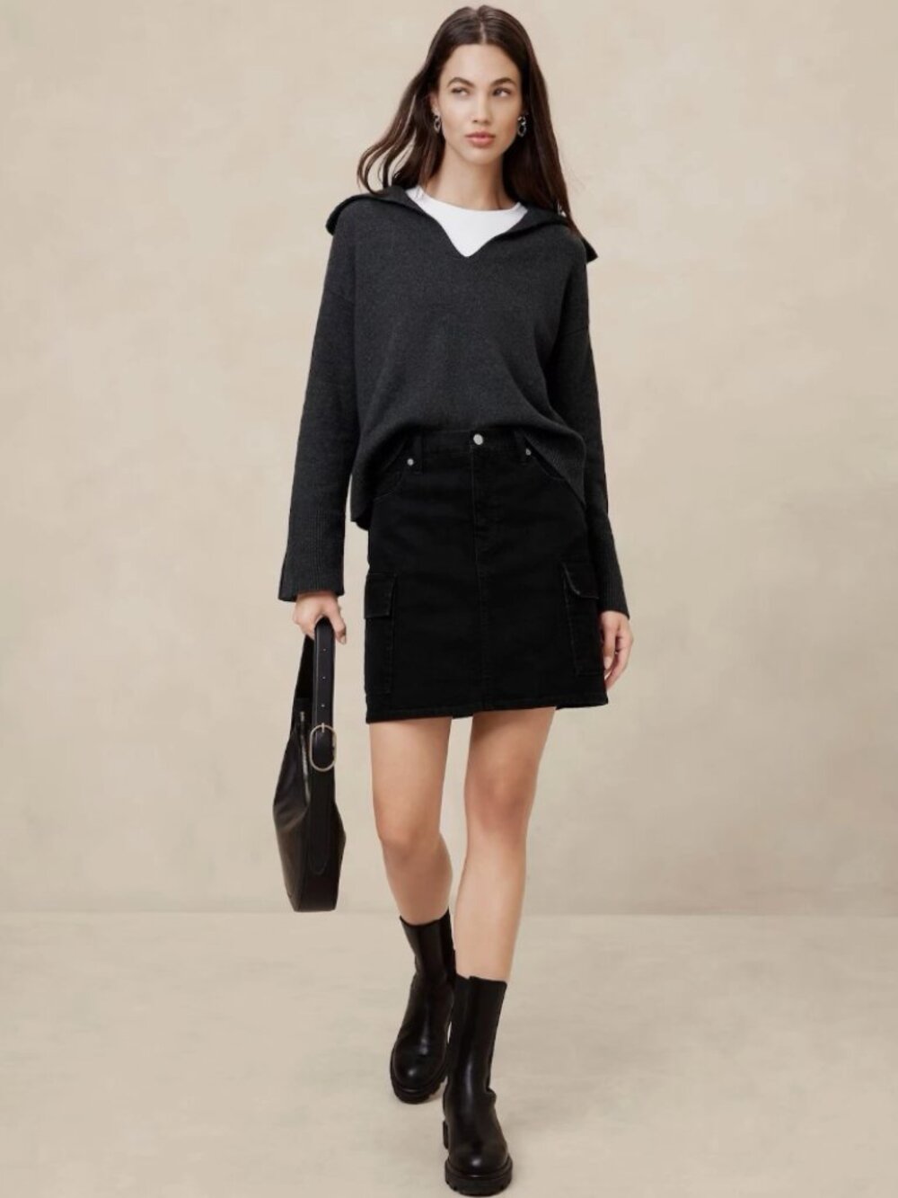Banana Republic Black Cargo Denim Mini Skirt 2